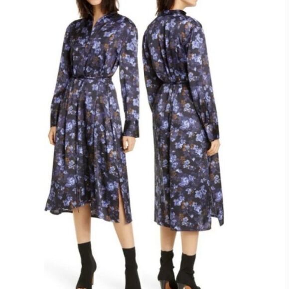 - Plumeria Blooms Long Sleeve Hammered Satin Dress
VINCE size L - Picture 1 of 6